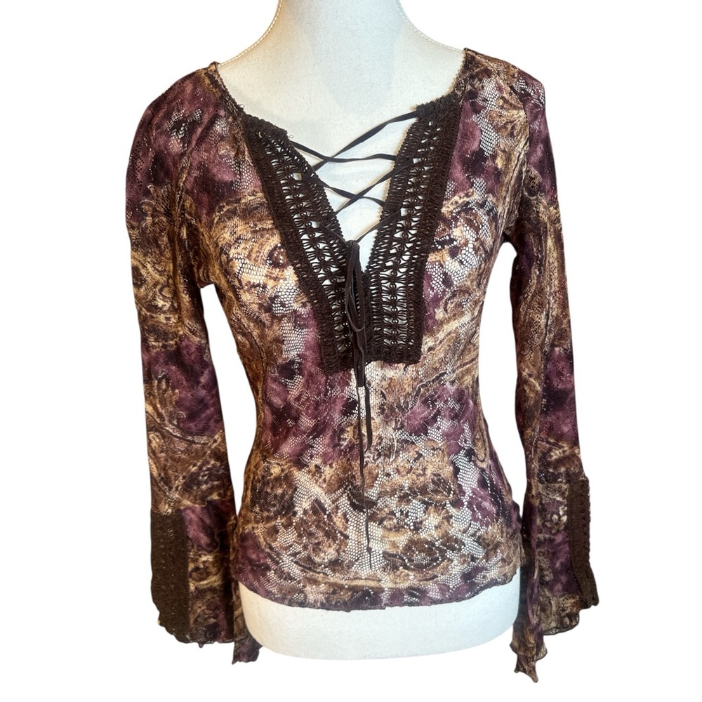 Sharagano Made In France Purple Lace-Up Blouse - Picture 3 of 9